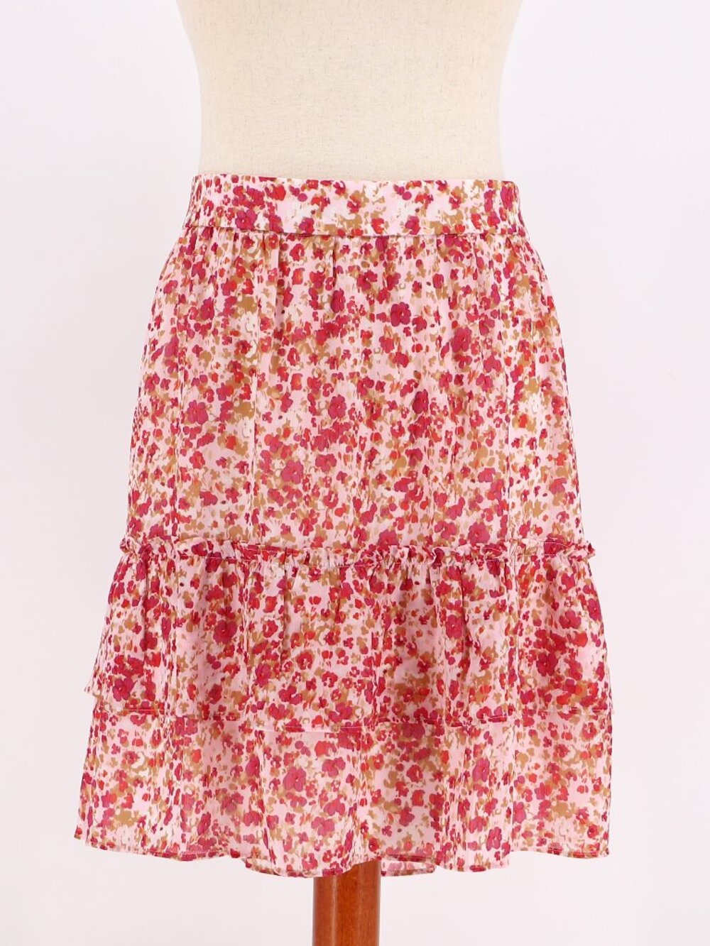 NWT J. CREW Pink Floral Tiered Ruffle Pull On Mini Skirt Size M